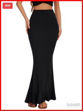 High Waist Stretchy Bodycon Mermaid Maxi Skirt Fishtail Flared Hem Pull-On